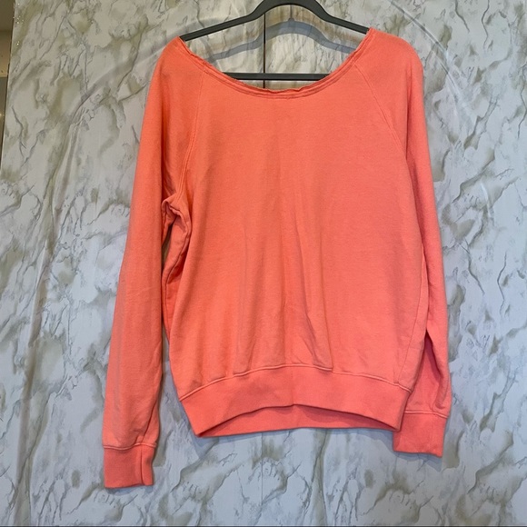 Victoria’s Secret PINK neon coral small sweater pullover v-neck long sleeve cozy - Picture 8 of 9